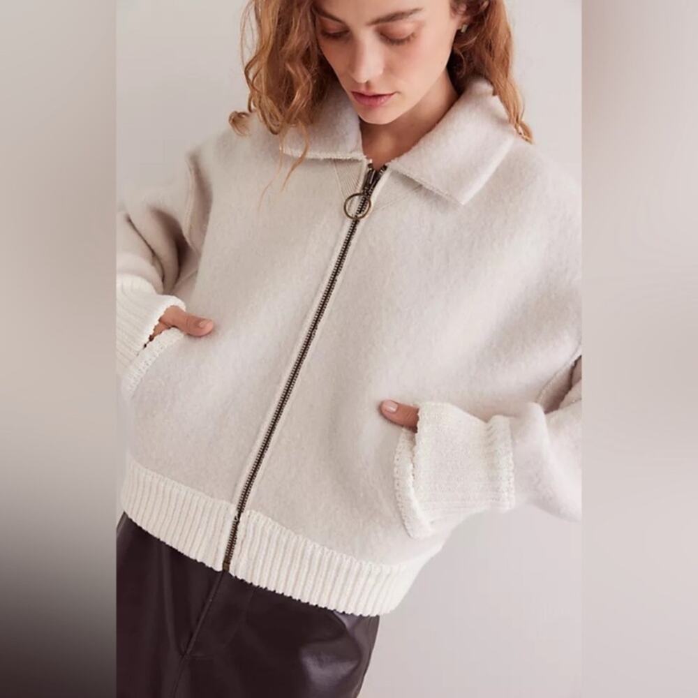 We The Free size XL always sweater ivory Cream Teddy Jacket wool full zip snow